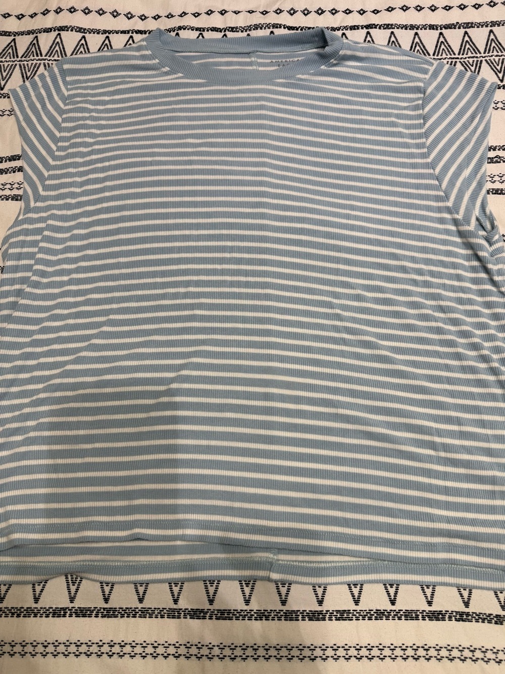 American Eagle Striped Blue & White Casual Tee